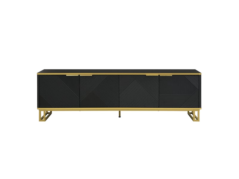  Meuble tv noir design géométrique doré et 4 portes 160cm  - Conforama A