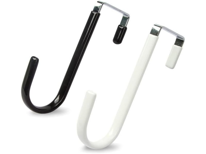  Lot de 4 crochets de porte sans perçage, patères en plastique robuste pour portes ≤3.7cm, rangement de placard pratique pour vêtements et sacs, noir  - Conforama B