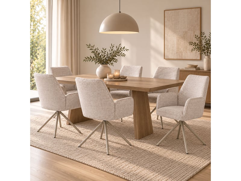  Lot de 6 chaises de salle à manger hwc-g67, pivotantes, avec positionnement automatique, en chenille métallisée (410 gm²) - structure crème, crème  - Conforama B
