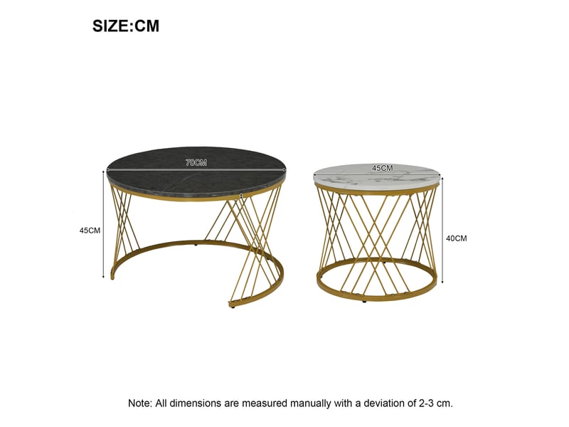  Tables basses gigognes rondes avec plateaux aspect marbre et pieds réglables, mdf gris  - Conforama E