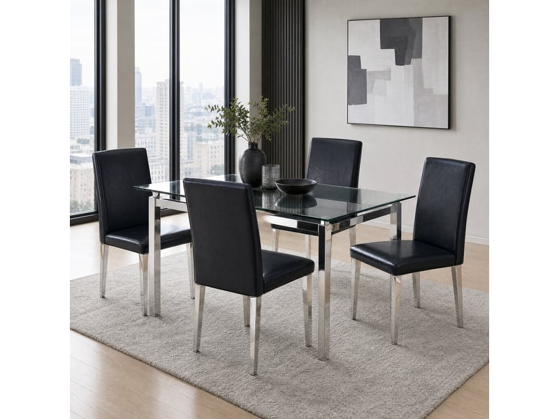  Lot de 4 chaises de salle à manger 41x47x90 cm, hydrofuge, style contemporain, dossier ergonomique, pu, noir+argenté  - Conforama B