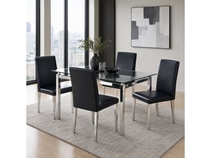 Lot de 4 chaises de salle à manger 41x47x90 cm, hydrofuge, style contemporain, dossier ergonomique, pu, noir+argenté
