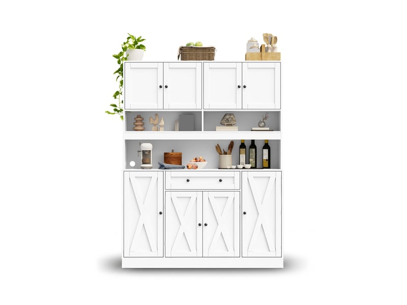  Buffet de cuisine avec 8 portes, plan de travail et prise électrique 140x40x185 cm blanc  - Conforama A