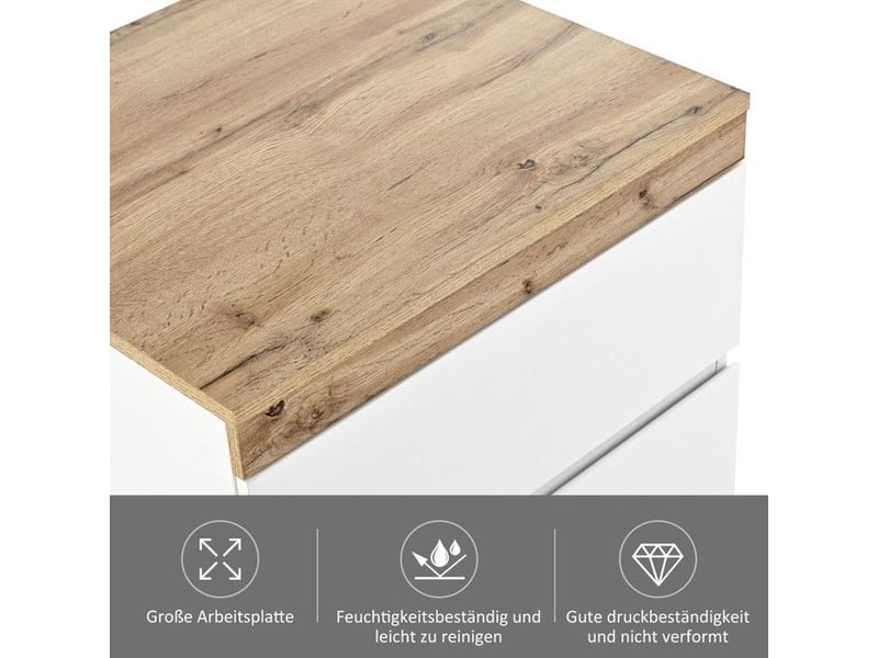  Table de chevet 2 tiroirs - écologique e1, support 40 kg &amp; design blancchêne - matériau certifié - 55x40x55cm bicolore - Conforama D