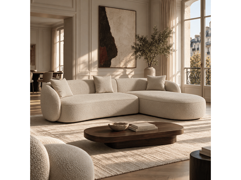 Canapé d'angle droit 4 places en tissu bouclette beige celine 1CELADTBBG - Conforama B
