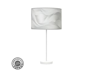 Fabrilamp moda grande lampe à poser blanc gris, abat-jour textile motif vagues grises, 1 x e27, 63 cm
