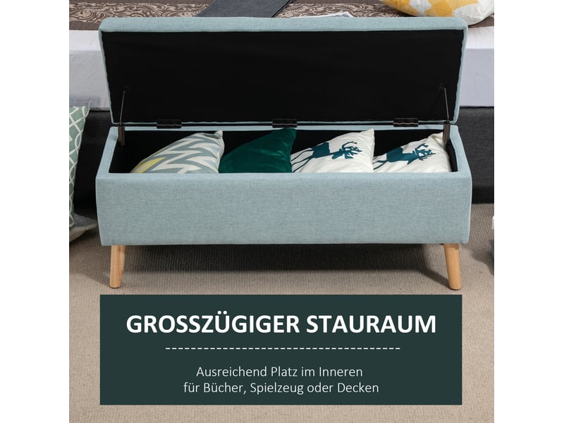  Banc coffre 110x39x45 cm, banc de lit moderne, pieds en bois, forme rectangulaire, chambre et salon, polyester, vert  - Conforama D