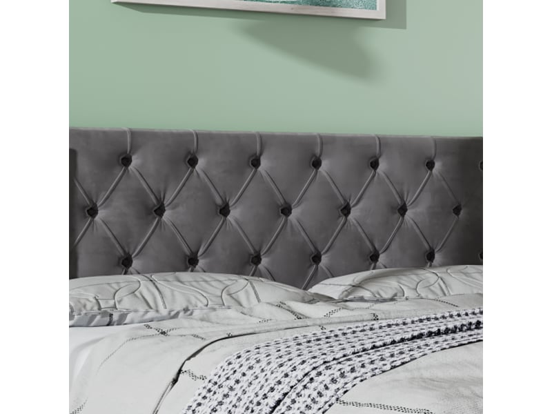  Lit coffre 140x200 cm gris en tissu flanelle avec tête et pied capitonnés, rivets décoratifs et relevage hydraulique  - Conforama R