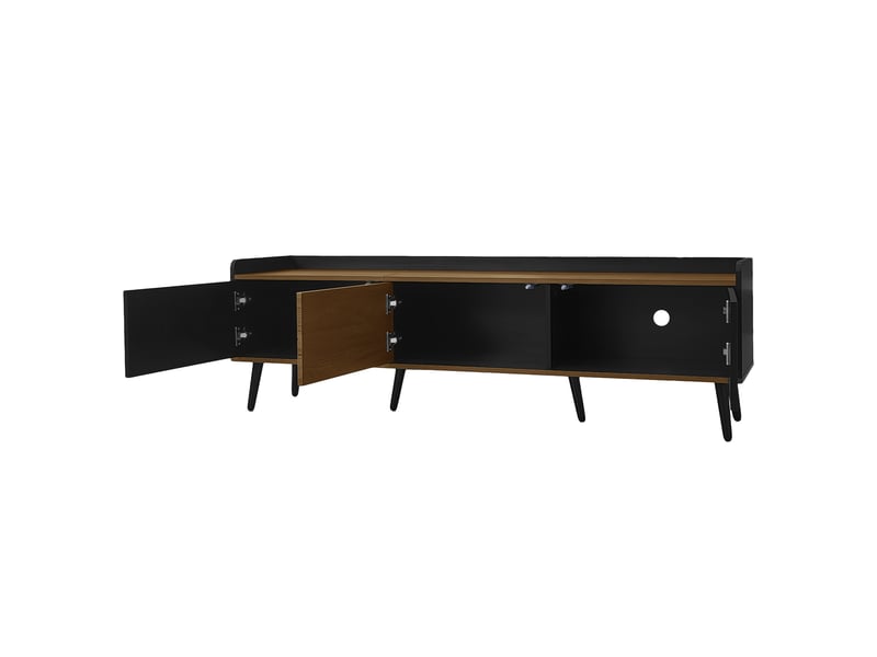  Meuble tv 160 cm noir et bois 3 portes avec bordure surélevée  - Conforama E