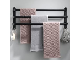 Porte-serviettes mural en aluminium - 3 niveaux - avec crochets - 70 cm - étanche - noir - adapté aux salles de bains (colle non incluse)