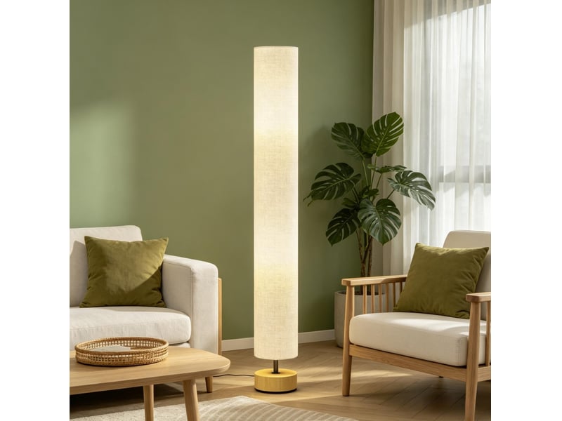  Lampadaire 15 x 15 x 120 cm en bois, lin et métal avec interrupteur au pied gris chicfurn  - Conforama C