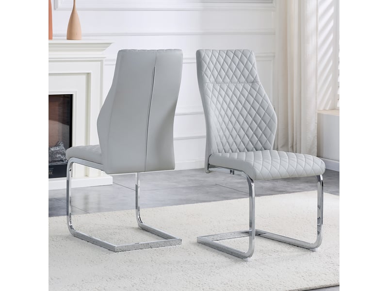  Lot de 2 chaises de salle à manger à dossier haut en pu gris clair et métal argenté  - Conforama B