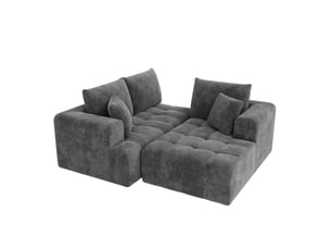 Canapé d'angle modulable 244,5x136x79 cm en chenille gris, 3 places, méridienne réversible, mousse hr
