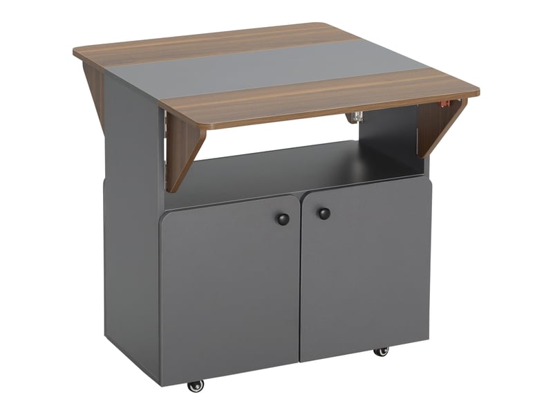  Tablearmoire pliante avec côtés à roulettes, deux côtés de table rabattables, compartiment de rangement, 4 roulettes, 70 x 83 x 75 cm  - Conforama A