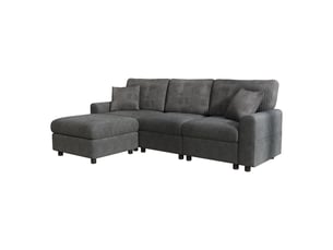 Canapé d'angle panoramique convertible <strong>SAPGAKS</strong> <strong></strong> 4 places Velours côtelé gris