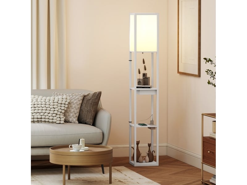  Lampadaire 26x26x159 cm à 3 niveaux de rangement mdf blanc  - Conforama B