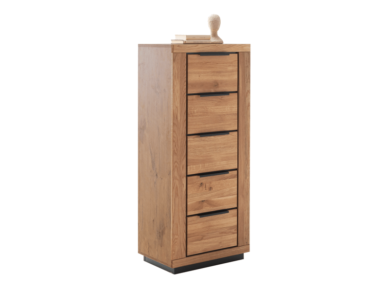  Chiffonnier 5 tiroirs coloris chêne massif huilé - longueur 62 × hauteur 142 × profondeur 40 cm  - Conforama E