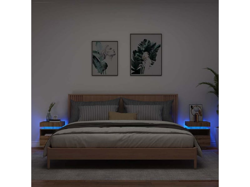  Lot de 2 tables de chevet - cabinet de chevet - table de nuit avec lumières led chêne artisanal  - Conforama B
