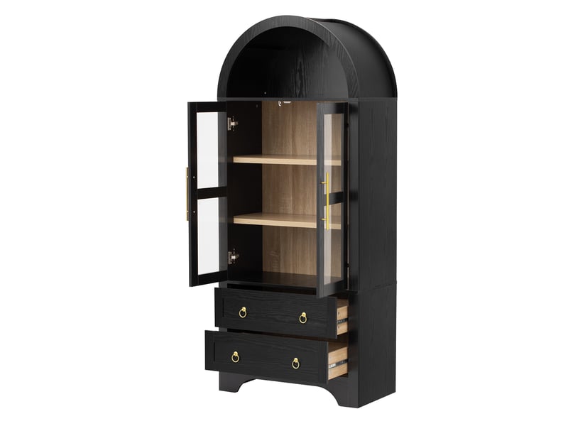 Meuble de cuisine muvano noir à sommet arrondi, 2 portes vitrées et 2 tiroirs, hauteur 180 cm - Conforama E