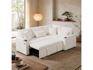 Canapé d'angle droit convertible MAISENTIEL 4 places Polyester beige