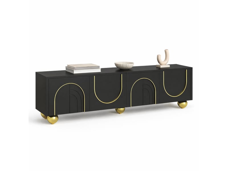  Meuble tv 4 portes avec étagères et ouverture push pour salon 170×38×44 cm noir et or  - Conforama A