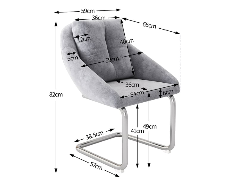  Chaises de salle à manger lot de 4 ergonomiques  - dossier galbé, pieds en métal, velours - gris  - Conforama D