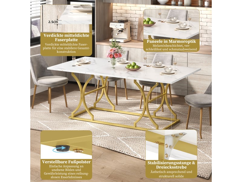 Table style contemporain à manger 200x80 cm pour 8-10 personnes design marbre style contemporain - Conforama D