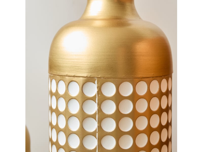 Lot de 3 vases de sol en métal doré et blanc, h 83,01 cm, décor à pois, fleurs séchées et pampas - Conforama D
