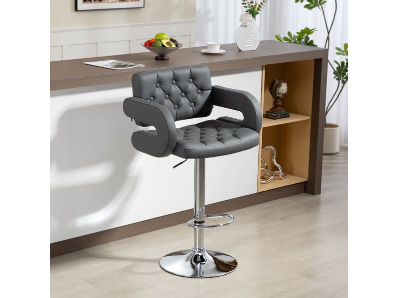  Tabouret de bar réglable, siège pivotant extra large en cuir pu gris  - Conforama C