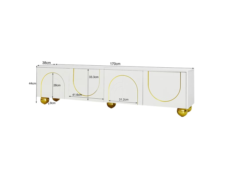  Meuble tv modenvie 170 x 38 x 44 cm 4 portes rangement blanc et doré  - Conforama C