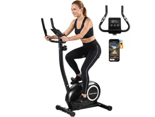 Vélo d'appartement réglable en hauteur, avec application, résistance magnétique, écran lcd, capteurs de fréquence cardiaque et support pour téléphone