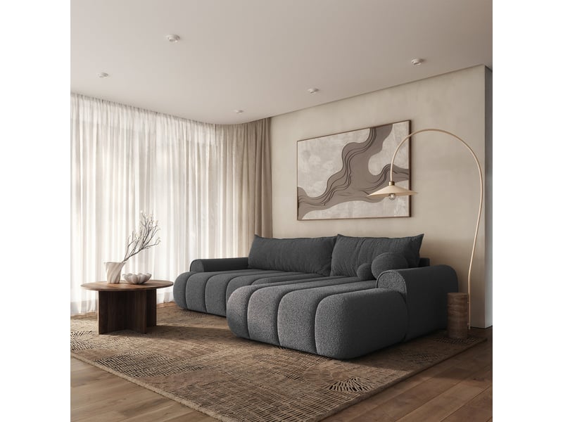  Selsey dandelino - canapé d'angle convertible - en bouclette gris avec revêtement - côté droit DANDELINO - Conforama C