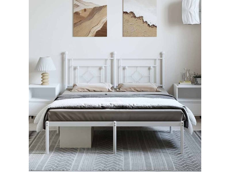  Lit double- lit adulte -  cadre de lit métal sans matelas et tête de lit blanc 150x200 cm  - Conforama B
