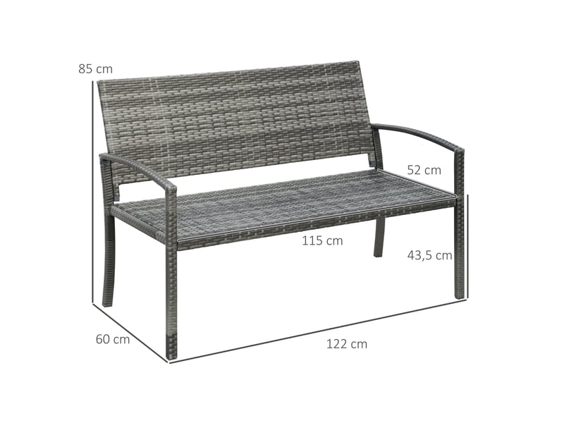  Banc de jardin 2 places gris en résine tressée, structure en acier, résistant aux uv pour votre extérieur  - Conforama C