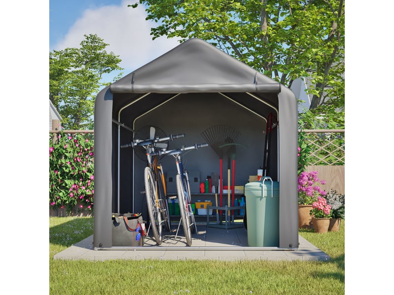 Abri de rangement pour vélos gris 160 x 220 x 165 cm en métal et pe, étanche avec porte enroulable extérieure  - Conforama E