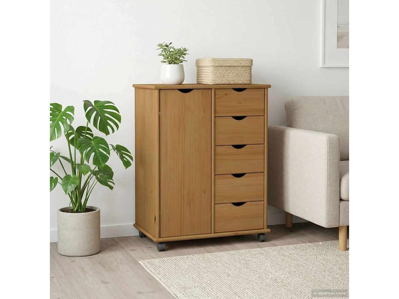  Caisson roulant de bureau, meuble de rangement 63,5 x 39 x 79 cm bois de pin massif  - Conforama C