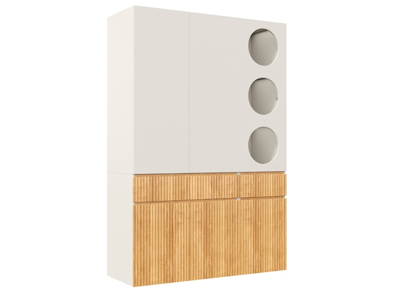 Armoire chambre 135x50x200 cm, avec 6 portes et 2 tiroirs, grand meuble de rangement moderne, en mdf, gris et naturel  - Conforama D