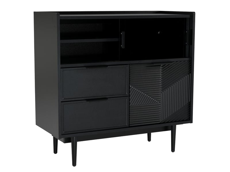  Meuble de rangement avec portes coulissantes en verre, niches ouvertes et led réglable, pour salon, mdf noir  - Conforama A
