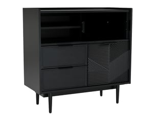 Meuble de rangement avec portes coulissantes en verre, niches ouvertes et led réglable, pour salon, mdf noir