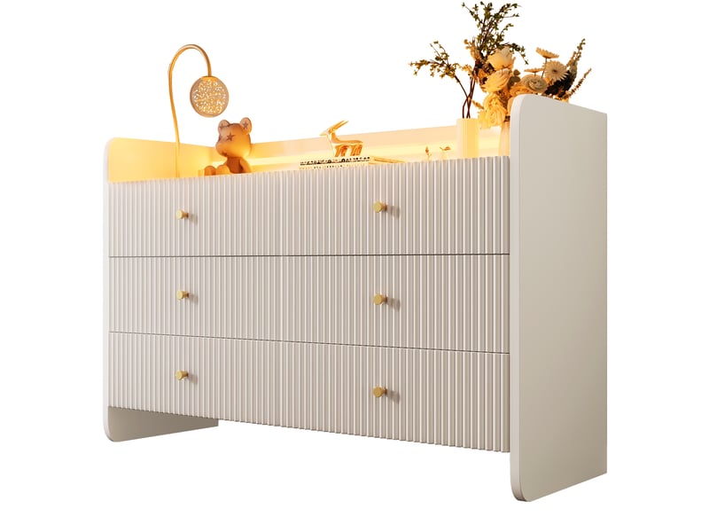 Buffet blanc 120 × 40 × 75 cm, 6 tiroirs rainurés et éclairage led IKSETERA TRADING LTD - Conforama A