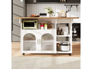 [déstockage] îlot de cuisine blanc 120x30x79.5 cm meuble rangement multifonction