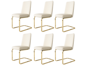 Lot de 6 chaises en velours pour salle à manger avec 4 pieds métal doré -beige