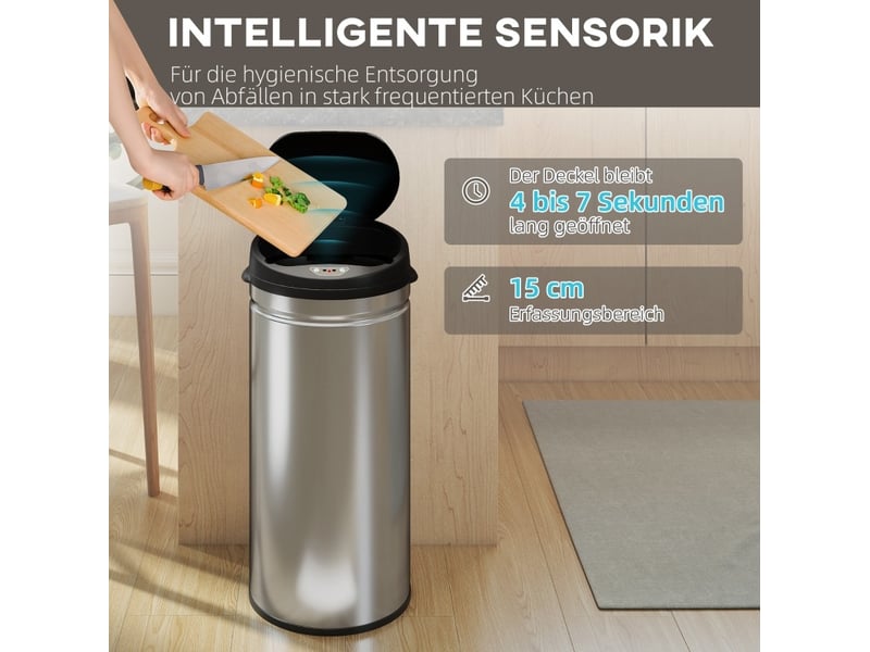  Poubelle à capteur 42 l 30,5 x 30,5 x 68 cm argentée en acier inoxydable, couvercle à fermeture douce  - Conforama E