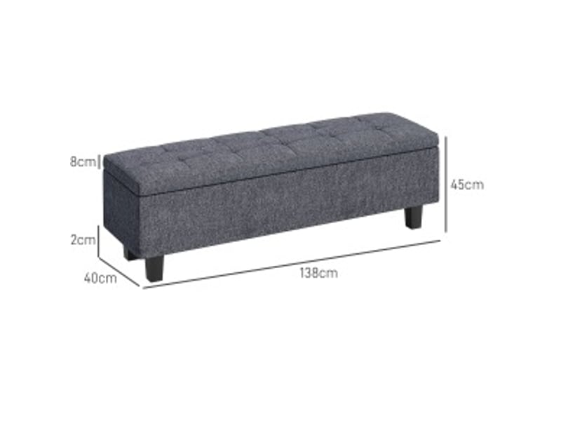Banc de rangement rembourré en lin avec coffre, pieds en bois, style moderne gris foncé, 138 × 40 × 45 cm - Conforama D