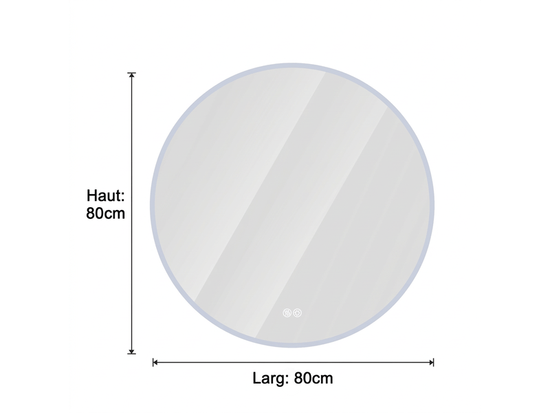  Miroir de salle de bain rond led 80 cm, lumineux, mural, anti-buée, 3 couleurs de lumière  - Conforama C