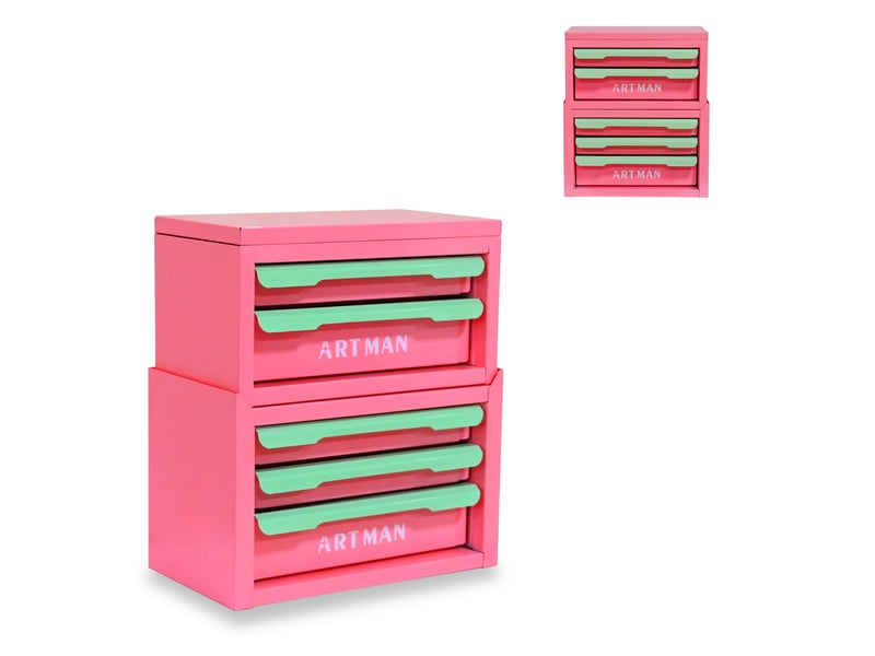 Meuble de rangement empilable avec 5 tiroirs en acier pour cosmétiques, bureau et salle de bain, 36 × 24 × 39 cm - Conforama A