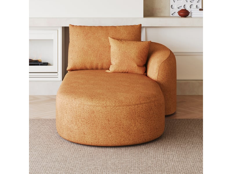 Canapé 1 place orange en tissu chenille, fauteuil lounge ergonomique avec mousse haute résilience, 168x106x85 cm - Conforama D