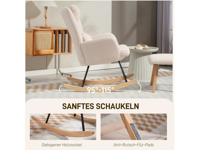  Fauteuil à bascule avec repose-pieds 101,5x70,5x99,5 cm beige polyester, dossier haut et coussins  - Conforama E