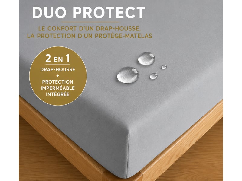  Drap housse 2 en 1 imperméable 90 x 190 cm coton 57 fils duo protect nuage CP-DHDUOPROTECT90-NUAGE - Conforama B