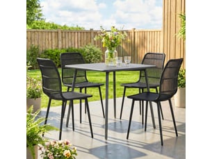 Set de 4 chaises de jardin noires avec dossier fendu pour repas en extérieur